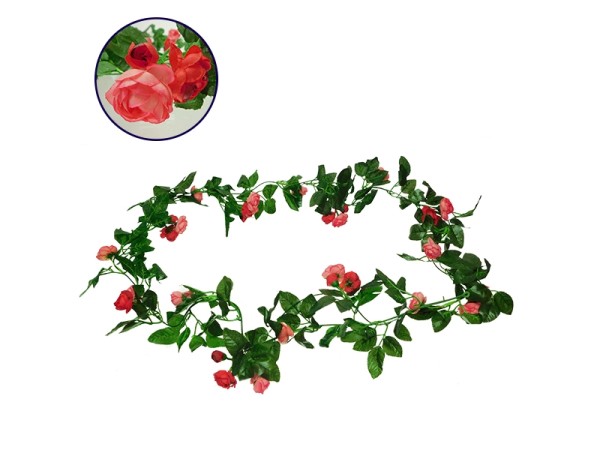 Τεχνητό Κρεμαστό Φυτό Διακοσμητική Γιρλάντα Μήκους 2.2 μέτρων με 32 X Μικρά Τριαντάφυλλα Ροζ Κοραλί Diommi 09011