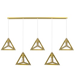 GLOBOSTAR® TRIANGLE 00610 Μοντέρνο Κρεμαστό Φωτιστικό Οροφής με Ντουί 5 x E27 AC 220-240V IP20 - Χρυσό - Μ170 x Π22 x Y130cm