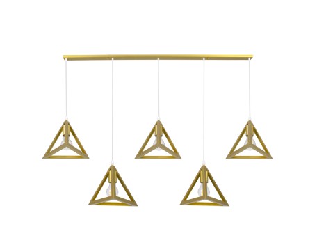 GLOBOSTAR® TRIANGLE 00610 Μοντέρνο Κρεμαστό Φωτιστικό Οροφής με Ντουί 5 x E27 AC 220-240V IP20 - Χρυσό - Μ170 x Π22 x Y130cm