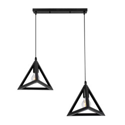 GLOBOSTAR® TRIANGLE 00611 Μοντέρνο Κρεμαστό Φωτιστικό Οροφής με Ντουί 2 x E27 AC 220-240V IP20 - Μαύρο - Μ60 x Π22 x Y130cm