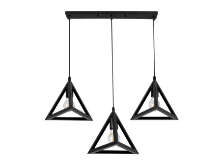 GLOBOSTAR® TRIANGLE 00621 Μοντέρνο Κρεμαστό Φωτιστικό Οροφής με Ντουί 3 x E27 AC 220-240V IP20 - Μαύρο - Μ70 x Π22 x Y130cm