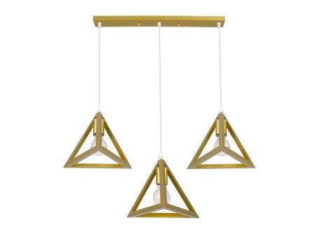 GLOBOSTAR® TRIANGLE 00625 Μοντέρνο Κρεμαστό Φωτιστικό Οροφής με Ντουί 3 x E27 AC 220-240V IP20 - Χρυσό - Μ70 x Π22 x Y130cm