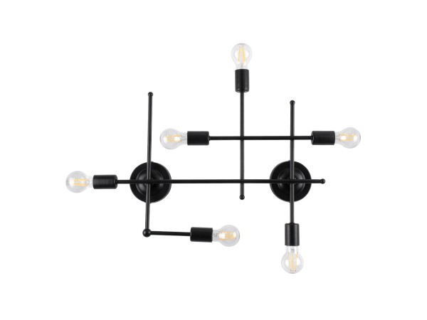 GLOBOSTAR® PIPING 00664 Vintage Φωτιστικό Τοίχου - Απλίκα με Ντουί 6 x E27 AC 220-240V IP20 - Μαύρο - Μ66 x Π9.5 x Υ49cm