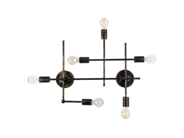 GLOBOSTAR® PIPING 00666-1 Vintage Φωτιστικό Οροφής με Ντουί 6 x E27 AC 220-240V IP20 - Μπρούτζινο - Μ66 x Π9.5 x Υ49cm