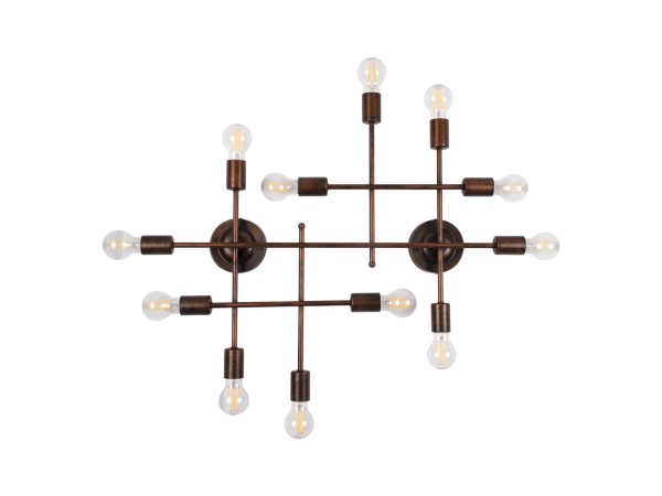 GLOBOSTAR® PIPING 00668-1 Vintage Φωτιστικό Οροφής με Ντουί 12 x E27 AC 220-240V IP20 - Χάλκινο - Μ78.5 x Π9.5 x Υ64cm