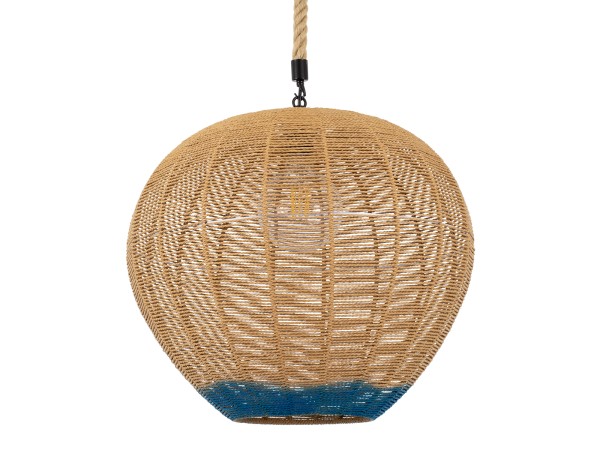 GLOBOSTAR® SIMON 00727 Boho Κρεμαστό Φωτιστικό Οροφής με Ντουί 1 x E27 AC 220-240V IP20 - Μπεζ & Μπλε - Μ50 x Π50 x Y47cm