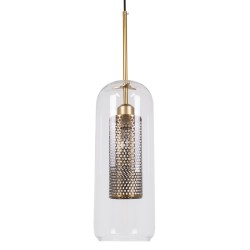 GLOBOSTAR® AVERY 00741 Μοντέρνο Κρεμαστό Φωτιστικό Οροφής με Ντουί 1 x E27 AC 220-240V IP20 - Διάφανο & Χρυσό - Μ15 x Π15 x Υ60cm