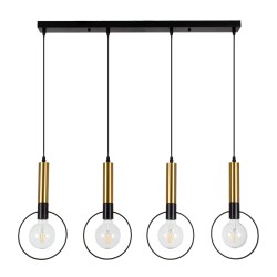 GLOBOSTAR® OLVERO 00775 Μοντέρνο Κρεμαστό Φωτιστικό Οροφής με Ντουί 4 x E27 AC 220-240V IP20 - Μαύρο & Χρυσό - Μ90 x Π18 x Y130cm