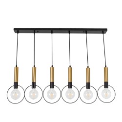 GLOBOSTAR® OLVERO 00776 Μοντέρνο Κρεμαστό Φωτιστικό Οροφής με Ντουί 6 x E27 AC 220-240V IP20 - Μαύρο & Χρυσό - Μ110 x Π18 x Y130cm