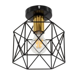 GLOBOSTAR® TRON 00792 Μοντέρνο Φωτιστικό Οροφής με Ντουί 1 x E27 AC 220-240V IP20 - Μαύρο & Χρυσό - Μ18 x Π18 x Υ19.5cm