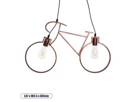 GLOBOSTAR® BIKE 00868 Vintage Κρεμαστό Φωτιστικό Οροφής με Ντουί 2 x E27 AC 220-240V IP20 - Χάλκινο - Μ67 x Π3.5 x Υ41cm