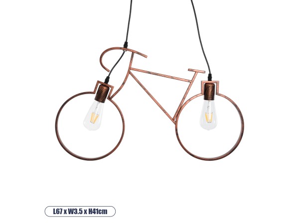 GLOBOSTAR® BIKE 00868 Vintage Κρεμαστό Φωτιστικό Οροφής με Ντουί 2 x E27 AC 220-240V IP20 - Χάλκινο - Μ67 x Π3.5 x Υ41cm GLOBOSTAR® BIKE 00868 Vintage Κρεμαστό Φωτιστικό Οροφής με Ντουί 2 x E27 AC 220-240V IP20 - Χάλκινο - Μ67 x Π3.5 x Υ41cm