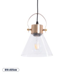 GLOBOSTAR® JAVER 00935 Vintage Κρεμαστό Φωτιστικό Οροφής με Ντουί 1 x E27 AC 220-240V IP20 - Διάφανο & Ροζ Χρυσό - Μ19 x Π19 x Υ25cm
