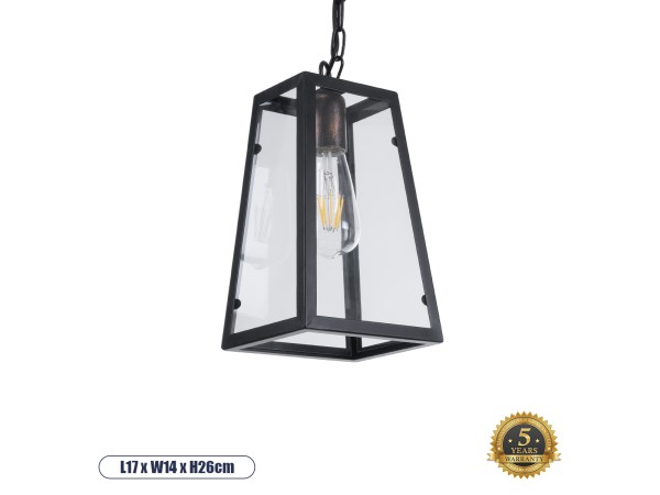 GLOBOSTAR® LIMA 01040 Vintage Κρεμαστό Φωτιστικό Οροφής με Ντουί 1 x E27 AC 220-240V IP20 - Μαύρο & Διάφανο - Μ17 x Π14 x Υ26cm GLOBOSTAR® LIMA 01040 Vintage Κρεμαστό Φωτιστικό Οροφής με Ντουί 1 x E27 AC 220-240V IP20 - Μαύρο & Διάφανο - Μ17 x Π14 x Υ26cm