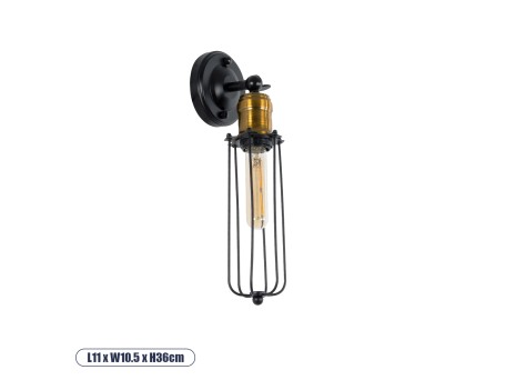 GLOBOSTAR® CATEL 01055 Vintage Φωτιστικό Τοίχου - Απλίκα με Ντουί 1 x E27 AC 220-240V IP20 - Μαύρο & Χρυσό - Μ11 x Π10.5 x Υ36cm