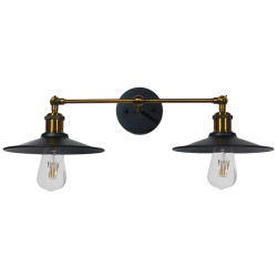 GLOBOSTAR® MINIMALL 01069 Vintage Φωτιστικό Τοίχου - Απλίκα με Ντουί 2 x E27 AC 220-240V IP20 - Μαύρο & Χρυσό - Μ30 x Π60 x Υ18cm