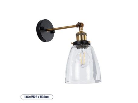 GLOBOSTAR® LYDIA 01071 Vintage Φωτιστικό Τοίχου - Απλίκα με Ντουί 1 x E27 AC 220-240V IP20 - Μαύρο & Χρυσό - Μ14 x Π26 x Υ30cm