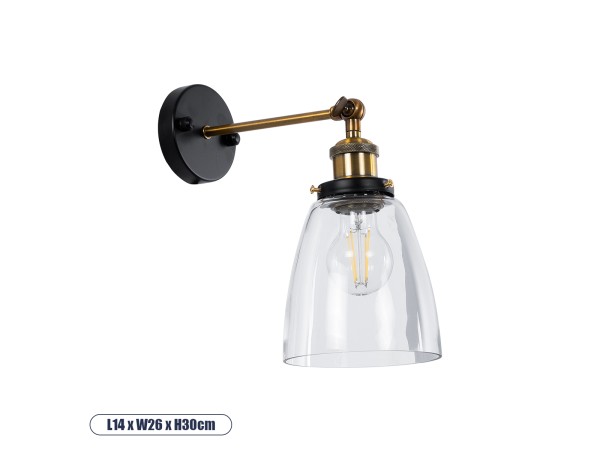 GLOBOSTAR® LYDIA 01071 Vintage Φωτιστικό Τοίχου - Απλίκα με Ντουί 1 x E27 AC 220-240V IP20 - Μαύρο & Χρυσό - Μ14 x Π26 x Υ30cm