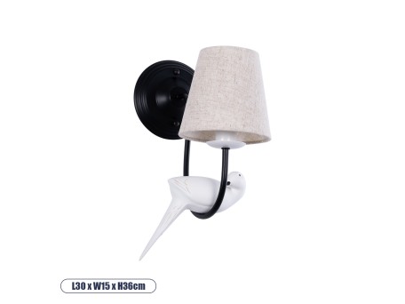 GLOBOSTAR® DOVE 01084 Vintage Φωτιστικό Τοίχου - Απλίκα με Ντουί 1 x E14 AC 220-240V IP20 - Μαύρο & Μπεζ - Μ30 x Π15 x Υ36cm