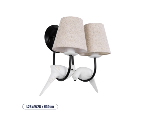 GLOBOSTAR® DOVE 01086 Vintage Φωτιστικό Τοίχου - Απλίκα με Ντουί 2 x E14 AC 220-240V IP20 - Μαύρο & Μπεζ - Μ28 x Π28 x Υ30cm