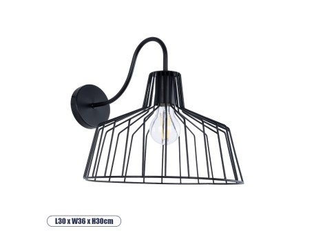 GLOBOSTAR® TRIUMPH 01117 Vintage Φωτιστικό Τοίχου - Απλίκα με Ντουί 1 x E27 AC 220-240V IP20 - Μαύρο - Μ30 x Π36 x Υ30cm