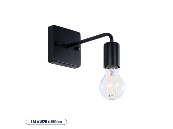 GLOBOSTAR® MISSAM 01119 Μοντέρνο Φωτιστικό Τοίχου - Απλίκα με Ντουί 1 x E27 AC 220-240V IP20 - Μαύρο - Μ14 x Π20 x Υ10cm