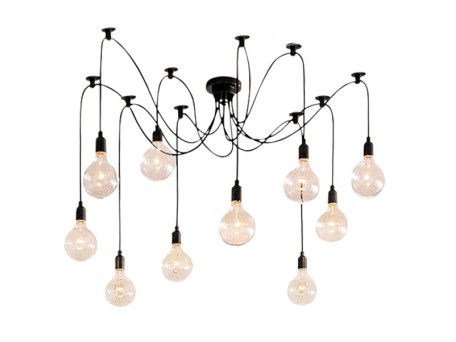 GLOBOSTAR® WIRED 01173 Vintage Κρεμαστό Φωτιστικό Οροφής με Ντουί 10 x E27 AC 220-240V IP20 - Μαύρο - Μ200 x Π200 x Υ100cm