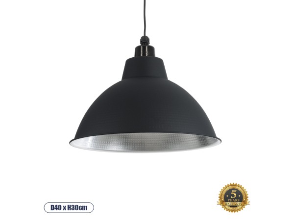 GLOBOSTAR® LOUVE 01176 Vintage Κρεμαστό Φωτιστικό Οροφής με Ντουί 1 x E27 AC 220-240V IP20 - Μαύρο - Μ40 x Π40 x Υ30cm