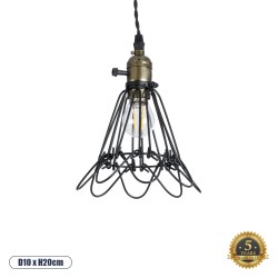 GLOBOSTAR® FLOWER IRON RUST 01181 Vintage Κρεμαστό Φωτιστικό Οροφής με Ντουί 1 x E27 AC 220-240V IP20 - Μαύρο & Μπρούτζινο - Μ10 x Π10 x Υ20cm