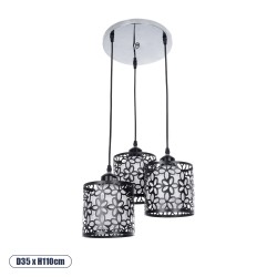 GLOBOSTAR® RAINELDA 01246 Μοντέρνο Κρεμαστό Φωτιστικό Οροφής με Ντουί 3 x E27 AC 220-240V IP20 - Μαύρο & Λευκό - Μ35 x Π35 x Υ110cm