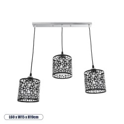 GLOBOSTAR® RAINELDA 01247 Μοντέρνο Κρεμαστό Φωτιστικό Οροφής με Ντουί 3 x E27 AC 220-240V IP20 - Μαύρο & Λευκό - Μ60 x Π15 x Υ19cm