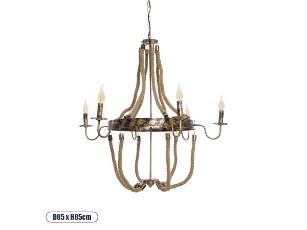 GLOBOSTAR® VICTORIAN 01404 Vintage Κρεμαστό Φωτιστικό Οροφής με Ντουί 6 x E14 AC 220-240V IP20 - Χάλκινο Εφέ Σκουριάς & Μπεζ - Μ85 x Π85 x Υ85cm