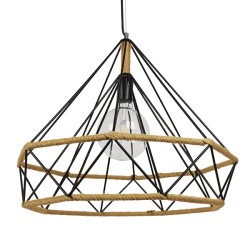 GLOBOSTAR® FLUTED 01422 Vintage Κρεμαστό Φωτιστικό Οροφής με Ντουί 1 x E27 AC 220-240V IP20 - Μαύρο & Μπεζ - Μ50 x Π50 x Y44cm