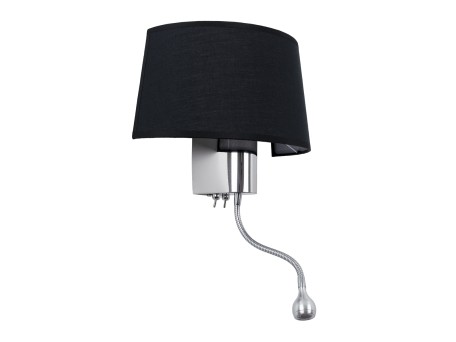 GLOBOSTAR® ELEGANT 01492 Μοντέρνο Φωτιστικό Τοίχου - Απλίκα Ξενοδοχείου Reading Light με Ντουί 1 x E27 LED 3W 360lm 36° AC 220-240V IP20 Θερμό Λευκό 2700K - Bridgelux COB Chip - Χρώμιο & Μαύρο - Μ26 x Π16.5 x Υ33cm - 2 Χρόνια Εγγύηση