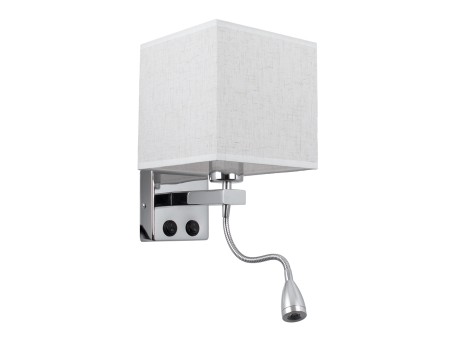 GLOBOSTAR® ELEGANT 01495 Μοντέρνο Φωτιστικό Τοίχου - Απλίκα Ξενοδοχείου Reading Light με Ντουί 1 x E27 LED 3W 360lm 36° AC 220-240V IP20 Θερμό Λευκό 2700K - Bridgelux COB Chip - Χρώμιο & Λευκό - Μ17 x Π21 x Υ43cm - 2 Χρόνια Εγγύηση
