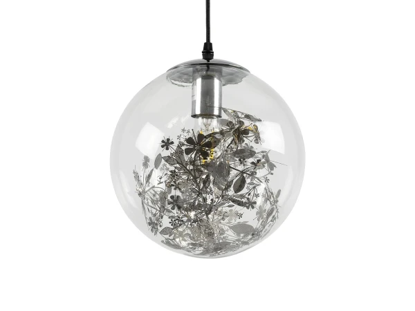 GLOBOSTAR® HARPER 01510 Μοντέρνο Κρεμαστό Φωτιστικό Οροφής με Ντουί 1 x E27 AC 220-240V IP20 - Διάφανο & Ασημί - Μ25 x Π25 x Υ30cm