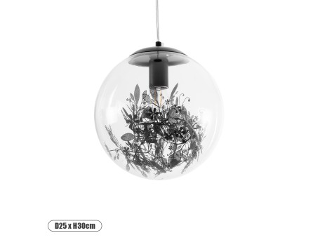 GLOBOSTAR® HARPER 01512 Μοντέρνο Κρεμαστό Φωτιστικό Οροφής με Ντουί 1 x E27 AC 220-240V IP20 - Διάφανο & Μαύρο - Μ25 x Π25 x Υ30cm