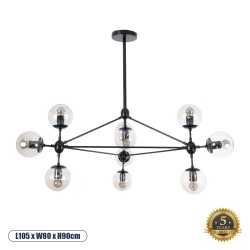 GLOBOSTAR® SENTINEL 01636 Μοντέρνο Φωτιστικό Οροφής με Ντουί 10 x E27 AC 220-240V IP20 - Μαύρο & Διάφανο - Μ105 x Π80 x Υ90cm