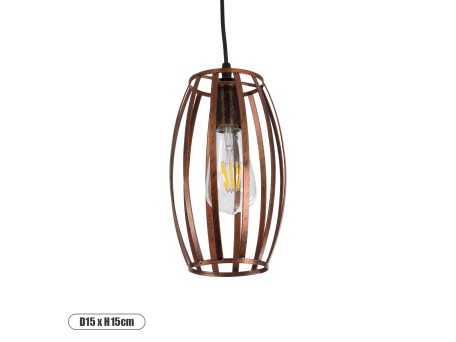 GLOBOSTAR® ZEBRA 01639 Vintage Κρεμαστό Φωτιστικό Οροφής με Ντουί 1 x E27 AC 220-240V IP20 - Χάλκινο - Μ15 x Π15 x Y15cm