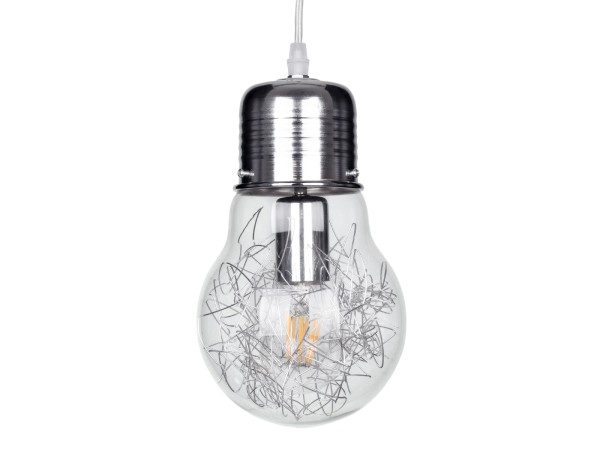 GLOBOSTAR® LAMP 01676 Μοντέρνο Κρεμαστό Φωτιστικό Οροφής με Ντουί 1 x E27 AC 220-240V IP20 - Ασημί & Διάφανο - Μ15 x Π15 x Υ27cm GLOBOSTAR® LAMP 01676 Μοντέρνο Κρεμαστό Φωτιστικό Οροφής με Ντουί 1 x E27 AC 220-240V IP20 - Ασημί & Διάφανο - Μ15 x Π15 x Υ27cm