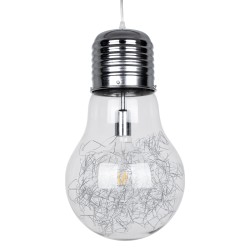GLOBOSTAR® LAMP 01677 Μοντέρνο Κρεμαστό Φωτιστικό Οροφής με Ντουί 1 x E27 AC 220-240V IP20 - Ασημί & Διάφανο - Μ30 x Π30 x Υ52cm