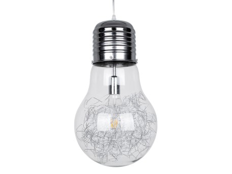 GLOBOSTAR® LAMP 01677 Μοντέρνο Κρεμαστό Φωτιστικό Οροφής με Ντουί 1 x E27 AC 220-240V IP20 - Ασημί & Διάφανο - Μ30 x Π30 x Υ52cm