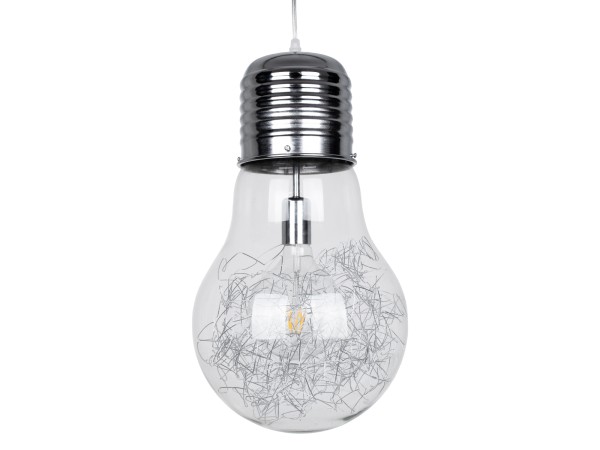 GLOBOSTAR® LAMP 01677 Μοντέρνο Κρεμαστό Φωτιστικό Οροφής με Ντουί 1 x E27 AC 220-240V IP20 - Ασημί & Διάφανο - Μ30 x Π30 x Υ52cm