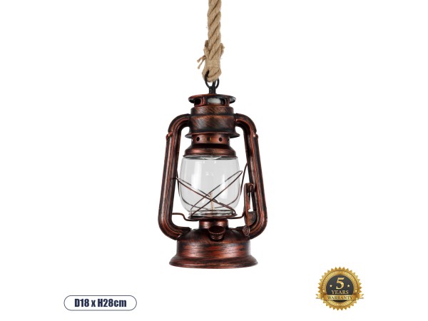 GLOBOSTAR® BARBAROSSA 01707 Vintage Κρεμαστό Φωτιστικό Οροφής με Ντουί 1 x E27 AC 220-240V IP20 - Χάλκινο - Μ18 x Π18 x Υ28cm