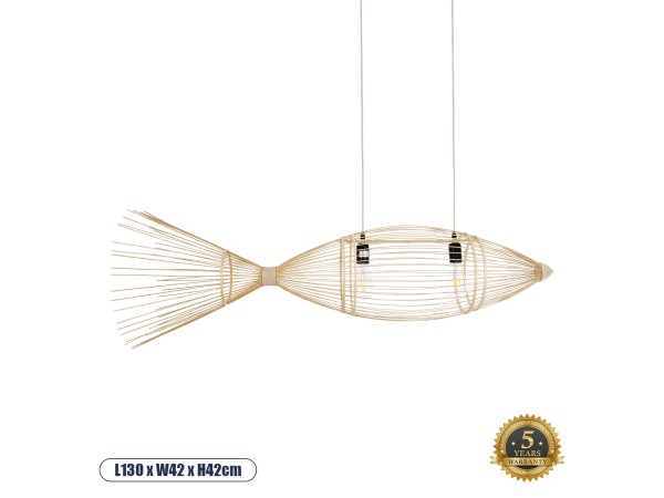 GLOBOSTAR® FISH 01927 Boho Κρεμαστό Φωτιστικό Οροφής με Ντουί 2 x E27 AC 220-240V IP20 - Μπεζ - Μ130 x Π42 x Υ42cm GLOBOSTAR® FISH 01927 Boho Κρεμαστό Φωτιστικό Οροφής με Ντουί 2 x E27 AC 220-240V IP20 - Μπεζ - Μ130 x Π42 x Υ42cm