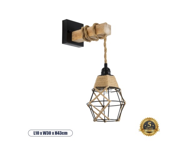 GLOBOSTAR® BELLARIVA 01961 Boho Φωτιστικό Τοίχου - Απλίκα με Ντουί 1 x E27 AC 220-240V IP20 - Μπεζ & Μαύρο - Μ10 x Π30 x Υ43cm GLOBOSTAR® BELLARIVA 01961 Boho Φωτιστικό Τοίχου - Απλίκα με Ντουί 1 x E27 AC 220-240V IP20 - Μπεζ & Μαύρο - Μ10 x Π30 x Υ43cm