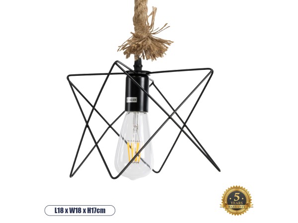 GLOBOSTAR® KAZEMI 02018 Μοντέρνο Κρεμαστό Φωτιστικό Οροφής με Ντουί 1 x E27 AC 220-240V IP20 - Μαύρο & Μπεζ - Μ18 x Π18 x Υ17cm