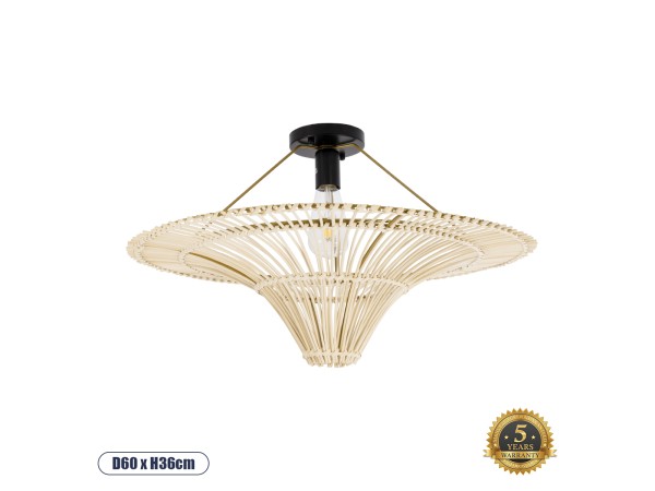 GLOBOSTAR® PALERMO 02152 Boho Κρεμαστό Φωτιστικό Οροφής με Ντουί 1 x E27 AC 220-240V IP20 - Μπεζ - Μ60 x Π60 x Υ36cm
