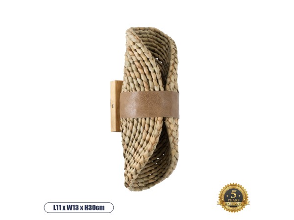 GLOBOSTAR® GUAVA 02222 Boho Φωτιστικό Τοίχου - Απλίκα με Ντουί 2 x G9 AC 220-240V IP20 - Μπεζ & Καφέ - Μ11 x Π13 x Υ30cm