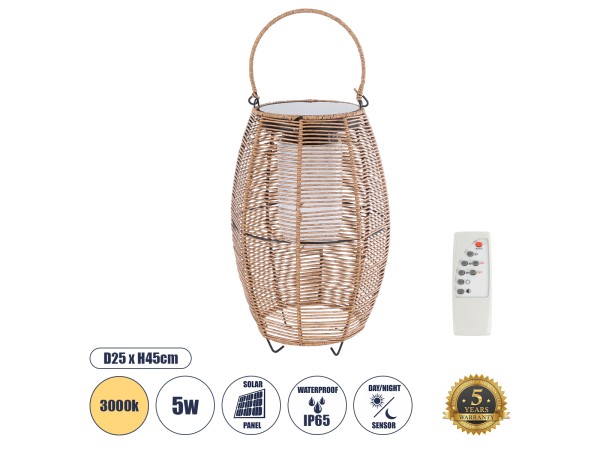 GLOBOSTAR® HESPELER 02305 Boho Επιδαπέδιο Φωτιστικό LED 5W 200lm 180° με Φωτοβολταϊκό Panel 3.6V 0.1W με Αισθητήρα Ημέρας/Νύχτας Αδιάβροχο IP65 Θερμό Λευκό 2700K - Μπεζ - Μ25 x Π25 x Υ45cm - 2 Χρόνια Εγγύηση GLOBOSTAR® HESPELER 02305 Boho Επιδαπέδιο Φωτιστικό LED 5W 200lm 180° με Φωτοβολταϊκό Panel 3.6V 0.1W με Αισθητήρα Ημέρας/Νύχτας Αδιάβροχο IP65 Θερμό Λευκό 2700K - Μπεζ - Μ25 x Π25 x Υ45cm - 2 Χρόνια Εγγύηση